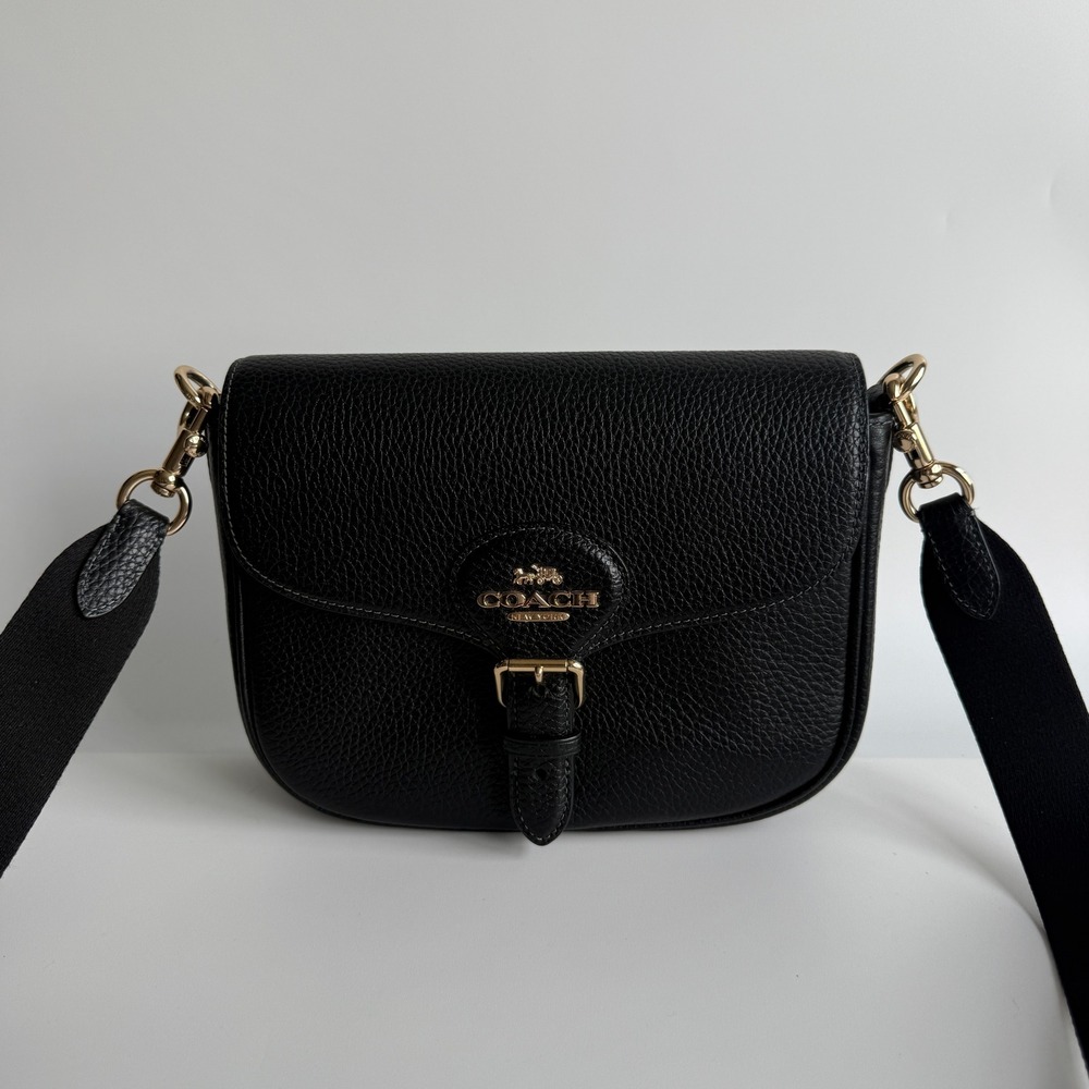 Coach Amelia Saddle Bag Black Soft Pebbled Leather Crossbody CP107